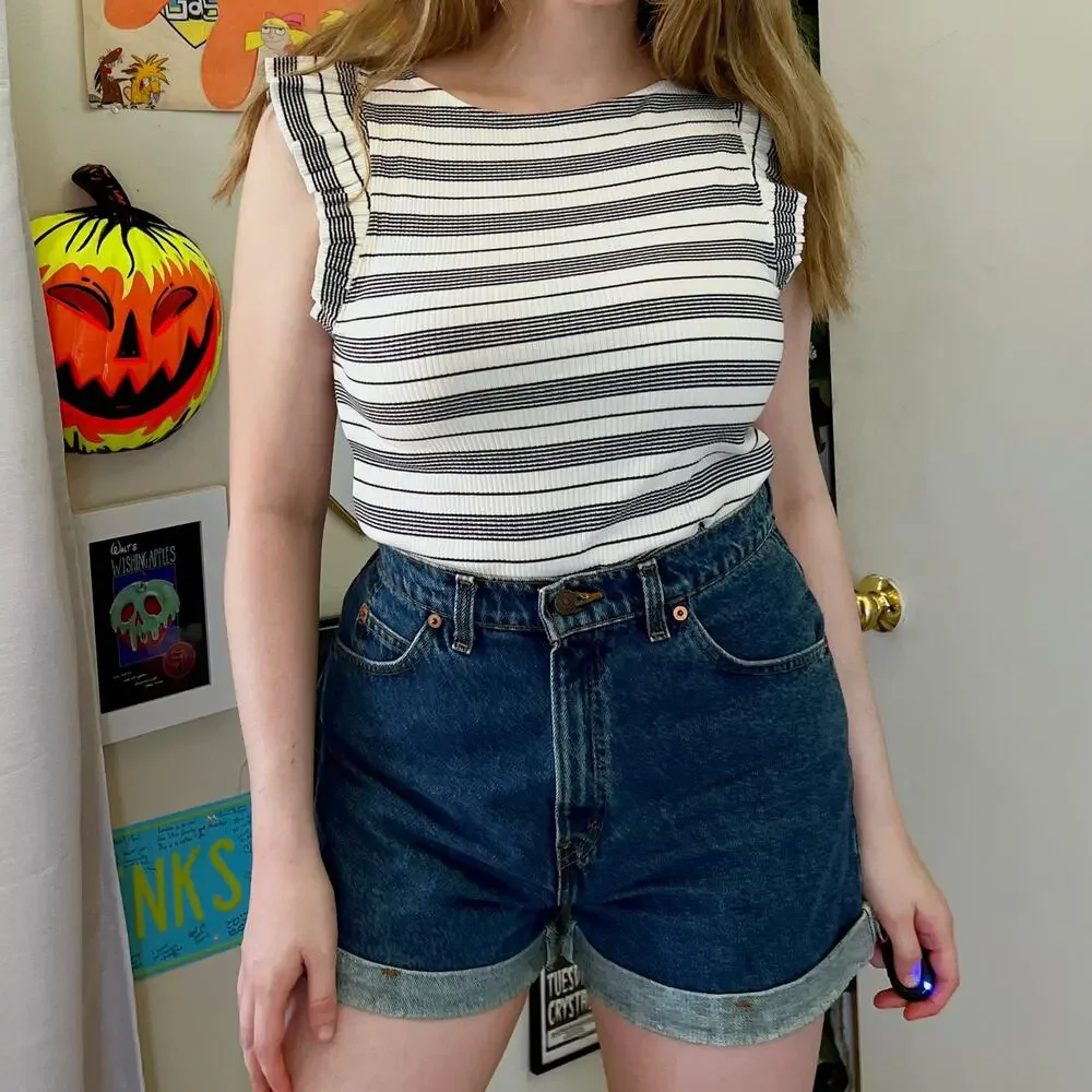 J.Crew Striped Ruffle Sleeve Tank Top Size Medium